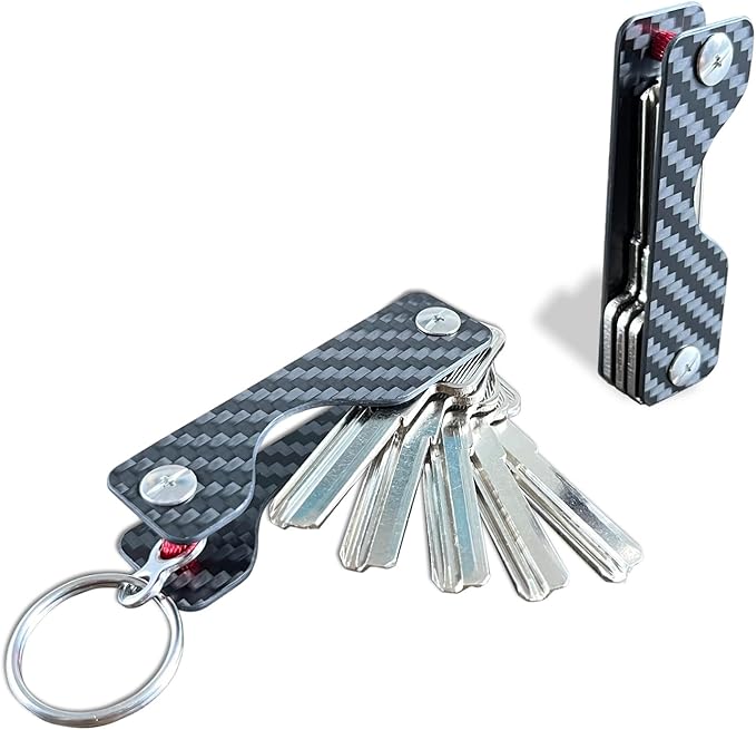 Leeuoe 2 Pack Carbon Fiber Compact Key Holder,Pocket key Chain Organizer(3-7 Keys), Black