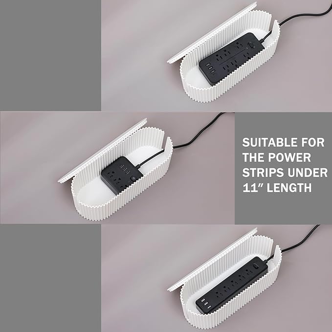 White Cable Box Organizer, Plastic Cord Hider Box with Lid for Desk and Floor, Power Strips Cover for Home, Office, Computer, TV, School, Kitchen, Surge Protector Cover (Small)