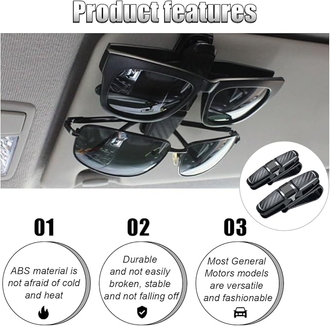 2PCS Glasses Holders for Car Sun Visor, Glasses Clip Organizer, Sunglasses Eyeglasses Mount with Ticket Card, Car Sun Visor Double-Ends Clip, 180 Degree Rotational Car Glasses Holder