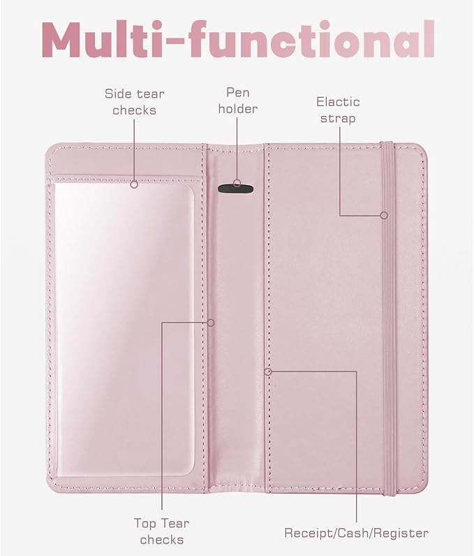 Letter Checkbook Cover, RFID Blocking Checkbook, Stylish, Lightweight, Slim Durable, Multi-Functional Checkbook Holder for Personal and Business Checks (Cow-Pink)