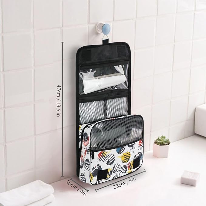 Hanging Travel Toiletry Bag Kit Boys Makeup Case Cosmetics Organizer for Men Women (Sport Pattern With Balls)