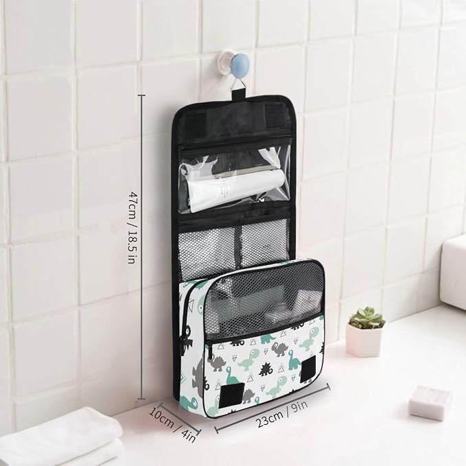senya Hanging Travel Toiletry Bag Kit Makeup Case Cosmetics Organizer for Men Women (Dinosaur Grey)