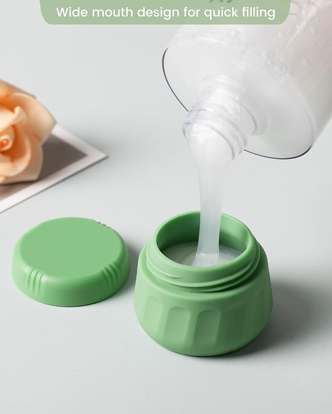 Mrsdry Travel Containers for Toiletries, TSA Approved Travel Size Toiletries 4 Pack, Refillable Containers, With Clear Bag, Leak Proof Silicone Jars, Essentials Creams Jars Carrying Small Items