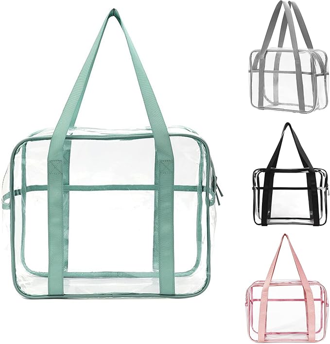 SxoSyo Clear Makeup Bags Large Travel Toiletry Bag for Women Transparent Bag with Handle Clear Cosmetic Bathroom Organizer PVC Zipper Closure Handbag Beach Bag (light blue)