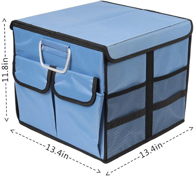 Car Trunk Organizer Collapsible Portable Multi Compartments Organizer with Non Slip Straps for SUV Truck Auto Vehicle Car Auto Minivan (Small covered, Blue)