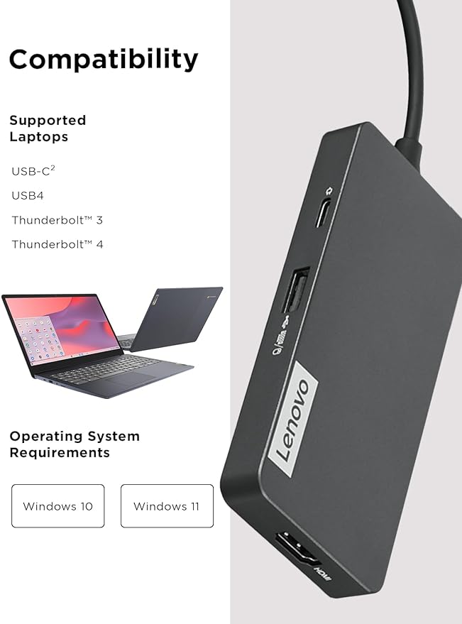 Lenovo ??USB-C 7-in-1 Hub ??Computer Networking Laptop Accessory ??Laptop Docking Station - 4K via HDMI, 3 USB-A devices, 2 SD/TF Card Readers USB-C Power Pass Through