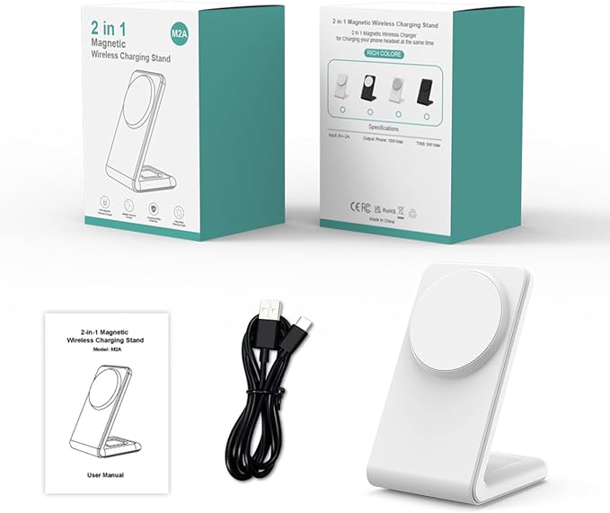 Magnetic Desk Phone Charger 2 in 1 for iPhone and airpod Charging Station, Designed for MagSafe Charger Stand Compatible with iPhone 17/16/15/14/13 Pro Max Series, Airpods 4/3/2/Pro 2,White