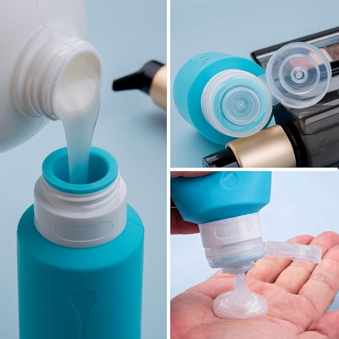 Gemice Travel Bottles for Toiletries, Tsa Approved Travel 6oz Size Containers with Clear Bag, BPA Free Leak Proof Travel Tubs Refillable Liquid Travel Accessories for Cometic Shampoo Lotion