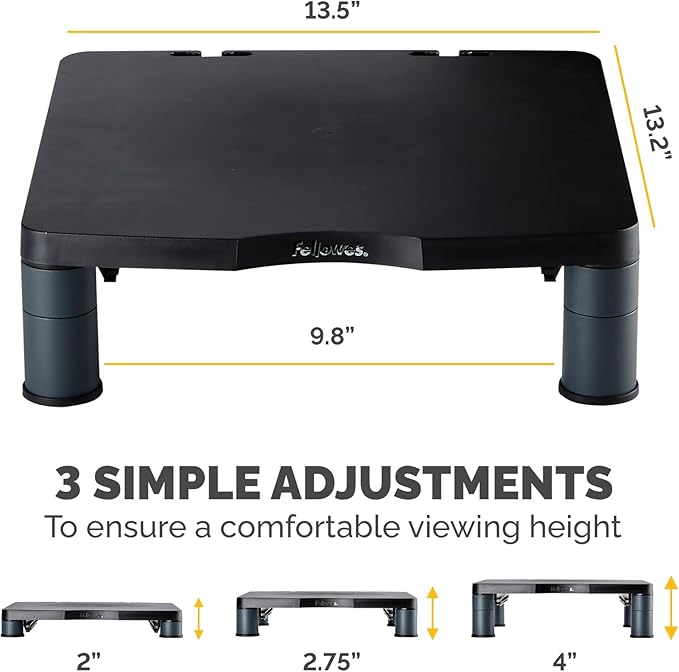 Fellowes® Monitor Riser, 4" H x 13 1/8" W x 13 1/2" D, Graphite