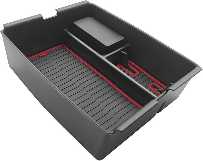 Muslogy Center Console Organizer Compatible with Toyota Tacoma 2024 2025 2026 Accessories Middle Console Storage Box ABS Material with Anti-Slip Mats Interior Insert Tray (Red)