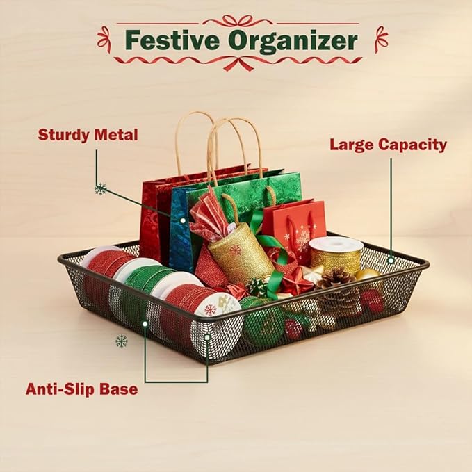 Metal Mesh Desk Organizer, Turn in Trays for Classroom School, Paper Letter Storage Basket for Teacher Office Home, and Storage Containers for Gift Wrap, and Crafts (2 Pack Black)