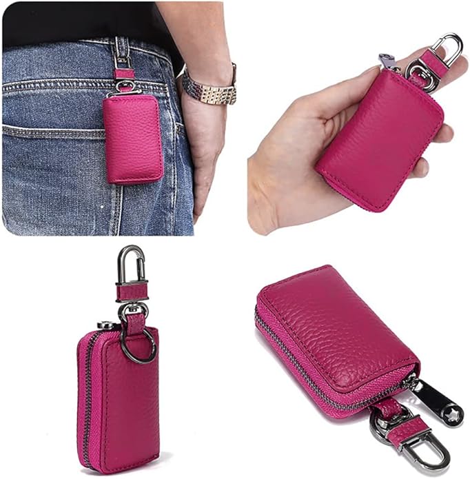 Leather Key Case Holder Auto Key Chain Protector Cover Zipper Bag Remote Fob for Car
