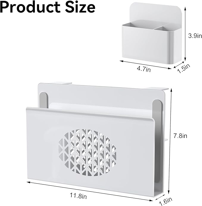 Desk Side Storage, Metal Laptop Holder with Magnetic Pen Box, Clamp-On Under Desk Organizer with Cooling Holes & Anti-Scratch Pads for Office and Home (White)