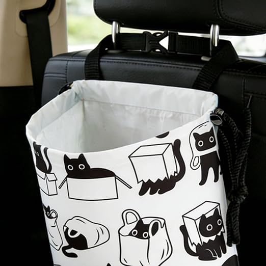 Playful Black Cat Car Trash Bag - Waterproof Car Trash Bag Hanging Leakproof Car Garbage Bag - Washable Reusable Trash Bag For Car Interior Hanging Organizer Storage Vehicle Travelling Camping
