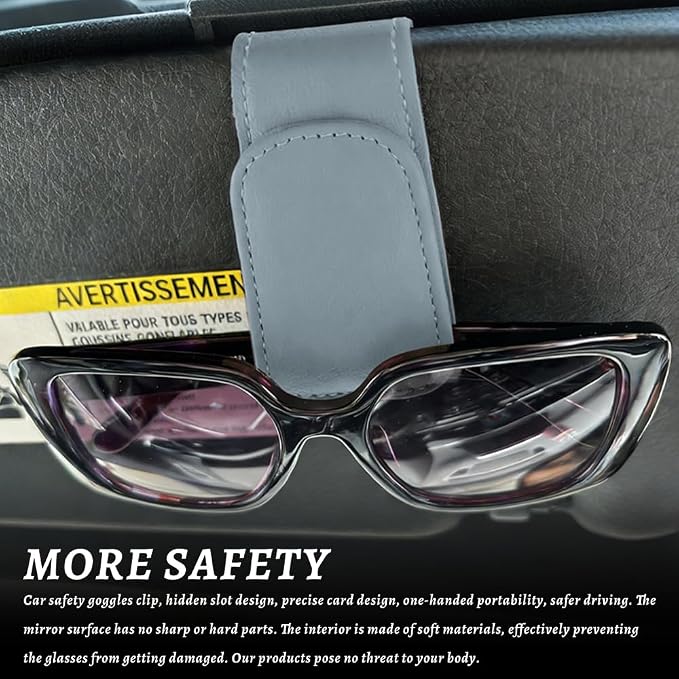 Sunglass Holder for Car, Car Sunglass Holder, Magnetic Leather Sunglasses Holder and Ticket Card Clip, Auto Multi-Functional Sun Visor Eyeglass Holders for SUV Pickup Truck (Light Grey)