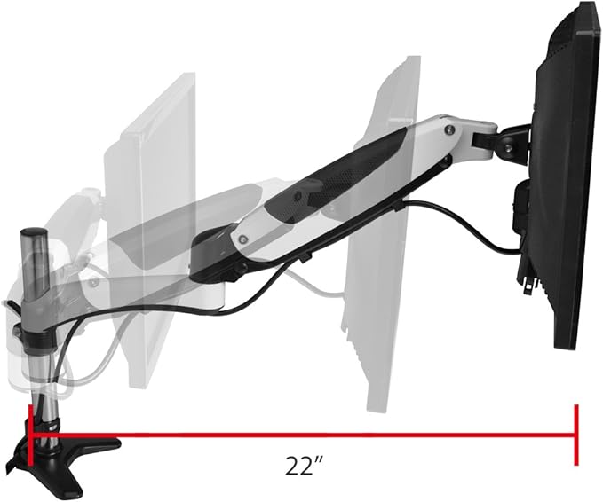 SIIG Single Monitor Desk Mount, White, Height Adjustable Gas Spring Assisted Full-Motion Easy Use, Holds 15" to 27" Screens, Up to 17.6 lbs, VESA 75 and 100
