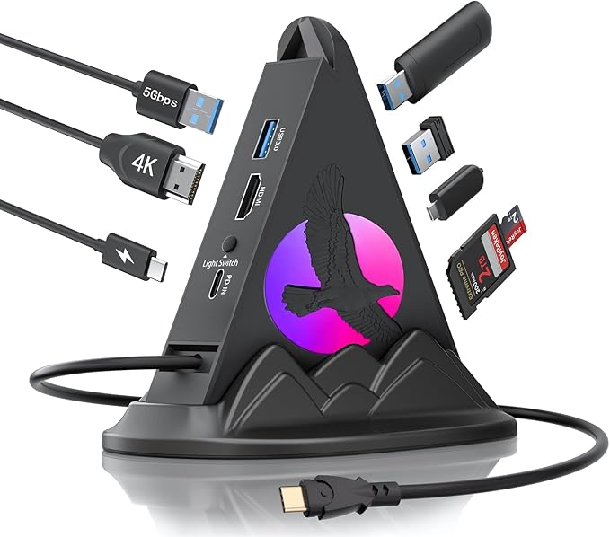 USB C Hub, 8-in-1 USB C for Laptop with 4K HDMI, PD 100W, 5Gbps USB-A 3.0 x 3 & Type C 3.0 x 1, SD/TF Card Reader, RGB Type C hub for MacBook Air/Pro, Laptop, PC, iPad, iPhone17, XPS, Surface