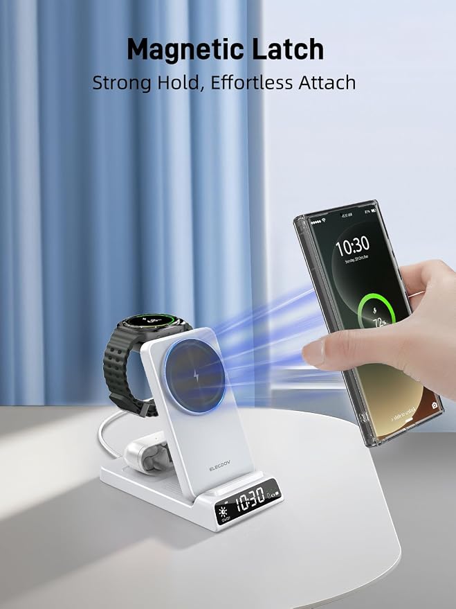 Magnetic Wireless Charger for Samsung, 3 in 1 MagSafe Charging Station for Samsung Galaxy Z Fold/Flip 7/S26 Ultra/S25 Ultra, Foldable Charger for Samsung Galaxy Watch Ultra/8/7/Galaxy Buds4 (White)