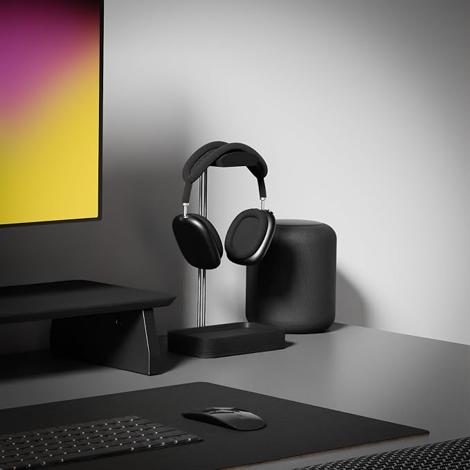 Raico Headphone Stand with Catchall Tray Base Premium Showpiece Headset Holder with Storage Solid Wood (Black Wood)