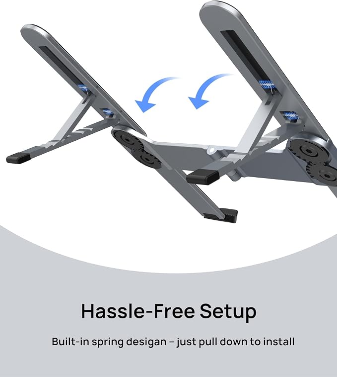 SODI Ultra Compact Foldable Laptop Stand - Portable Laptop Holder for Desk & Travel Use, Adjustable, Ergonomic Aluminum Computer Holder for MacBook, Tablet 10-16" (Plus-Gray, Bi-Fold)