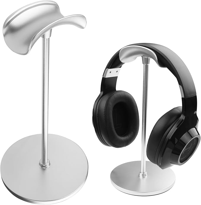 YAODHAOD Desktop Headphone Stand, Aluminum Alloy Headset Stand for Desk with Curved Headphone Rest & Anti-Slip Base,Heavy Base Desk Stand Headphones Support Accessory(Silver)