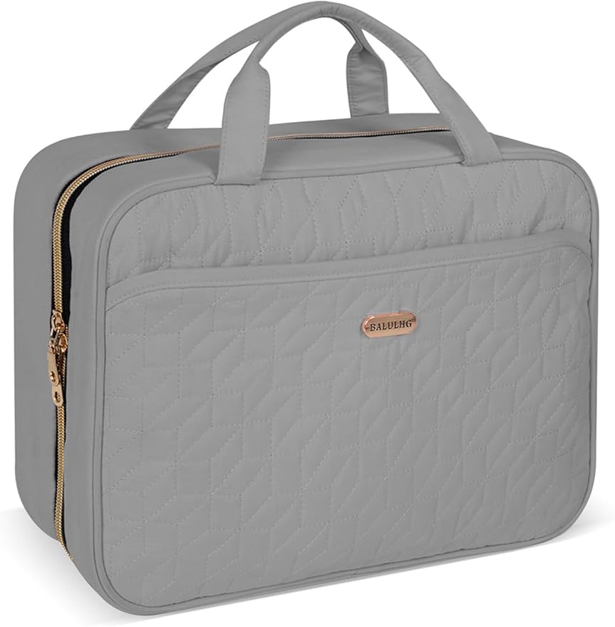 BALULHG Grey Toiletry Bag, Makeup Organizer, Travel Bag For Women Mens Toiletries, Waterproof with Hanging Hook, Large Capacity