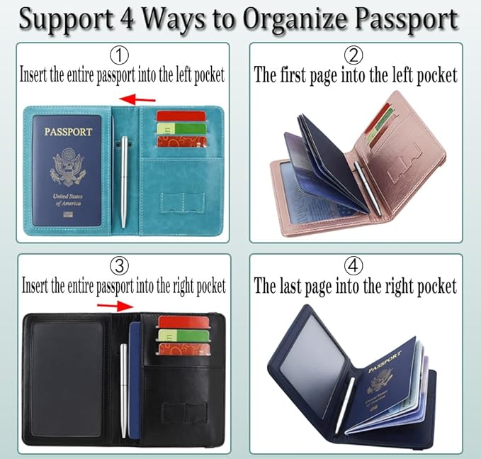 ACdream RFID BLOCKING Passport Holder Travel Wallet - Premium PU Leather Cover Passport book with Card Holder, Pen Slot, Keep Organization, and Travel Essentials for Women and Men - Grey