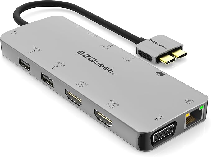 USB C Hub 13 in 2 with 2 HDMI 4K, VGA, 1GBS Ethernet, 2USB A 3.0 Ports, 2 USB A 2.0 Ports, SD/Mico SD and Audio Port for Work and Travel - for MacBook Pro & Air