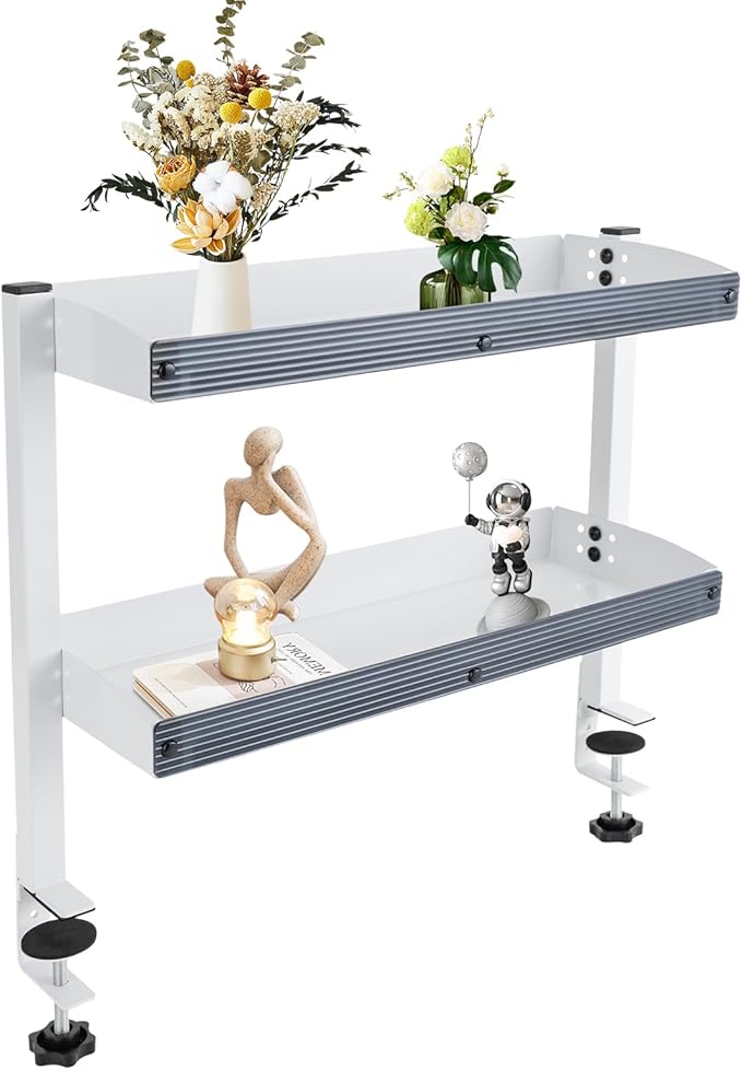 Office Desk Shelf Organizer,Desktop Bookshelf Supplies Storage Rack,Clamp-on Desk Shelf,Desk Extender Side Table,2-Tier Shelving with Shelf for Top of Desk and Dresser,for Bedrooms,Living Rooms