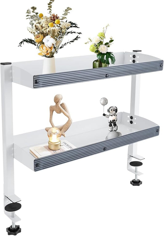 Office Desk Shelf Organizer,Desktop Bookshelf Supplies Storage Rack,Clamp-on Desk Shelf,Desk Extender Side Table,2-Tier Shelving with Shelf for Top of Desk and Dresser,for Bedrooms,Living Rooms
