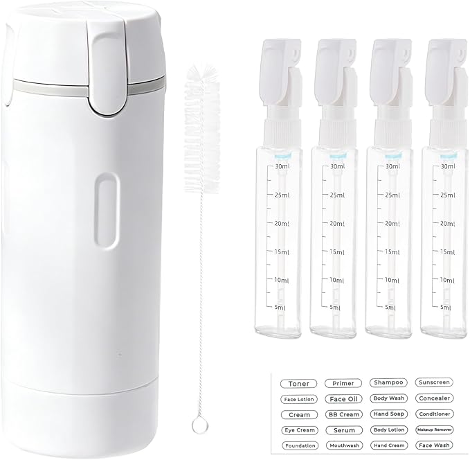 4 in 1 Travel Dispenser,Travel Shampoo and Conditioner Bottles,Refillable Leak Proof Containers Toiletries for Vacation and Business Travel120ML White