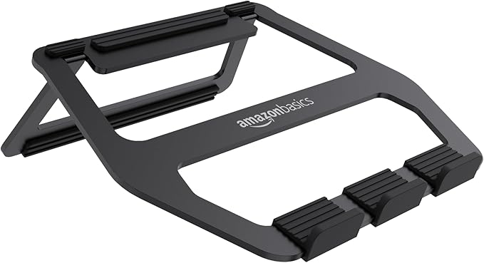 Amazon Basics Aluminum Portable Foldable Laptop Stand with Ventilated Cooling, Anti-Slip Design, Travel-Friendly, for Laptops up to 13", Black