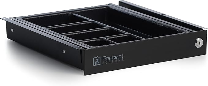 PERFECT POSTURE Max Under Desk Storage Drawer – Large Desk Drawer with Lock for Regular & Sit-Stand Standing Desks, Black (12.3” x 12.8”)