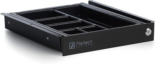 PERFECT POSTURE Max Under Desk Storage Drawer – Large Desk Drawer with Lock for Regular & Sit-Stand Standing Desks, Black (12.3” x 12.8”)