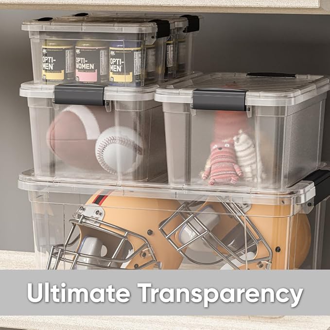 Superio Clear Storage Box with Lid, 2.5 Quart Plastic Container Bins for Organizing, Stackable Crates, BPA Free, Non Toxic, Odor Free, Organizers, 4 Pack