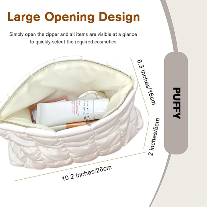 FITINI Makeup Bag Travel Large Portable Quilted Floral Print Cosmetic Organizer Cute Pouch for Women Soft Cotton Zipper Waterproof Toiletry Storage Bags