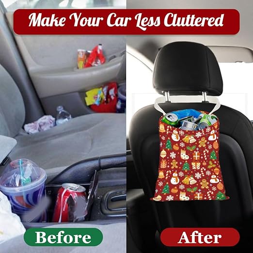 2PCS Santa Claus Car Trash Bag Portable Waterproof Hanging Christmas Garbage Bag with Snap Buttons Back Seat Rubbish Storage Dustbin for Car Interior Accessories Kitchen Home Festival Gift