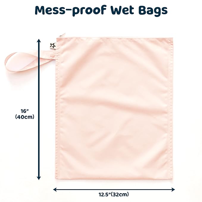 Tiny Twinkle Mess Proof Wet Bags | 2-Pack Reusable Waterproof Wet Bags for Swimsuits | Baby Clothes | Travel & Diaper Bag (Pink, Brown Checkers)