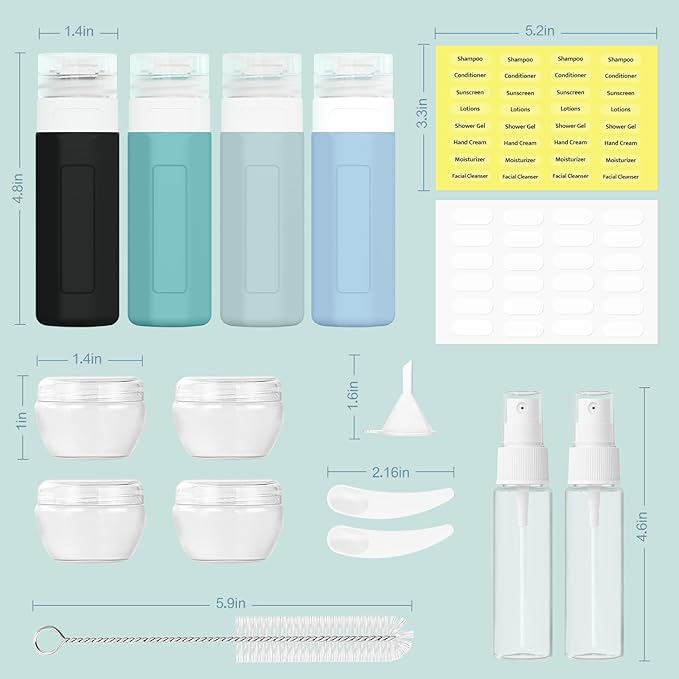Redfly 17PCS Travel Bottles for Toiletries, TSA Approved Silicone Travel Size Containers, Leak Proof Toiletry Containers for Shampoo, Conditioner, Lotion & Creams Gray