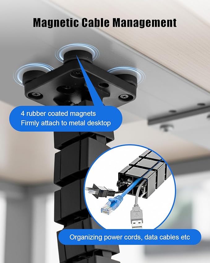 Under Desk Vertebrae Cable Management Fit for Sit Stand Desk, Chain Raceway Cable Management, Magnetic Flexible Wire Spine Adjustable Length, Black