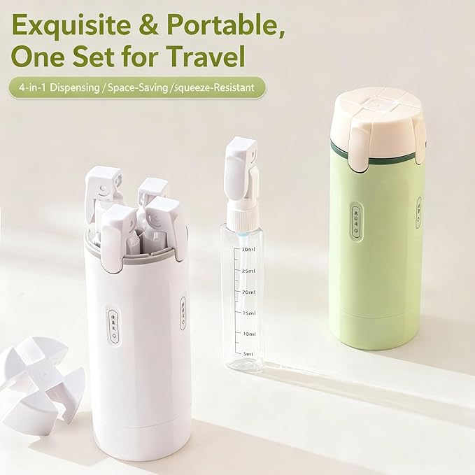4 in 1 Travel Dispenser Bottle,4 Pack 30ML Travel Bottles for Toiletries, Leak Proof Travel Size Containers (Light Green, OneSize)
