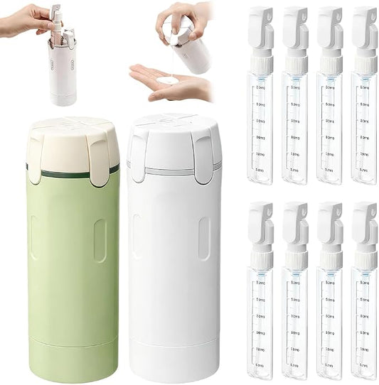 4-in-1 Travel Dispenser Bottle Refillable, 2026 New 4 Pack 30ML Travel Bottles for Toiletries, Leak Proof Travel Size Containers, Shampoo and Conditioner Bottles (Green+White) (Green+White)