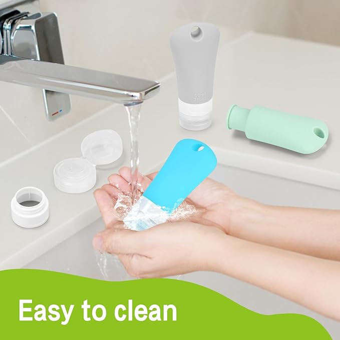 travel bottle set for dispensing toiletries (with label), leak-proof silicone (BPA-free) squeezable refillable liquid travel accessories for cosmetics, shampoo and lotion soap (3PCS) (2 oz)