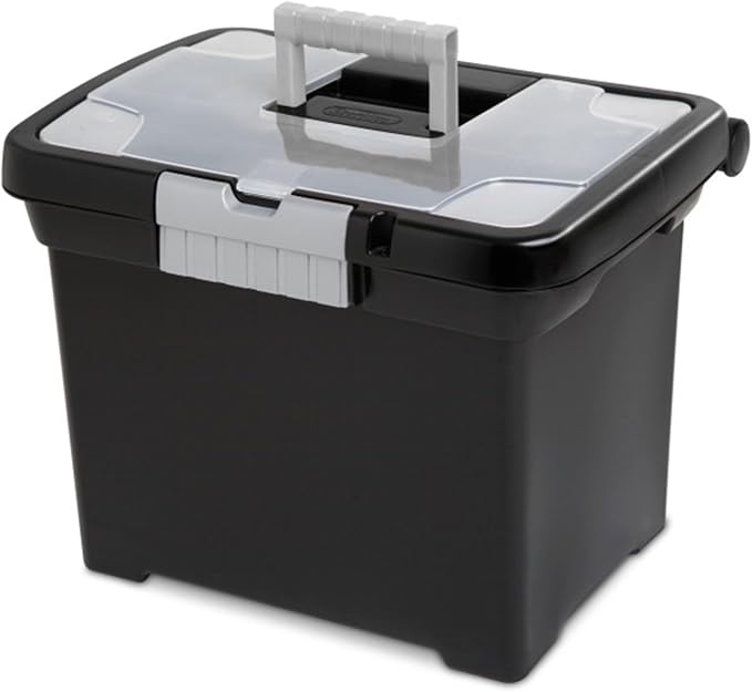 Sterilite Portable Lockable File Box Organizer with Handle and Clear Lid (12 Pack)