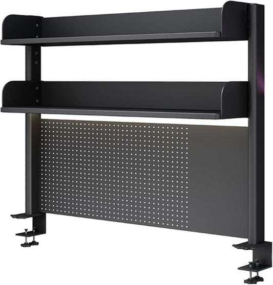 Clamp On Desk Organizer Shelf, BLACK Desk Extender Pegboard Workstation,Computer Desk Accessories for Office, Privacy Panel for Gaming Desk,23.6/31.4/39.3in Desktop Shelving System (100cm/39.3in)