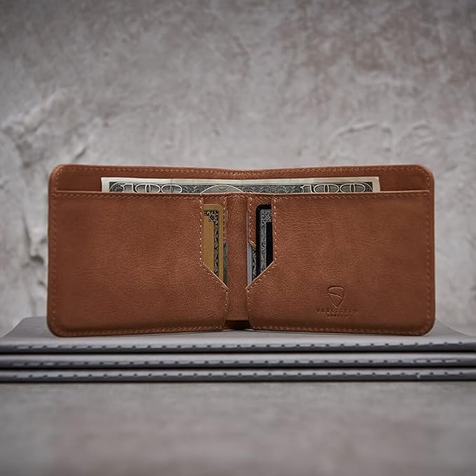 Vaultskin MANHATTAN Slim RFID Blocking Bifold Leather Wallet for Men - Men’s Leather Wallet, Front Pocket Minimalist Card Holder, Holds 9 Cards and Cash, Premium Italian Leather
