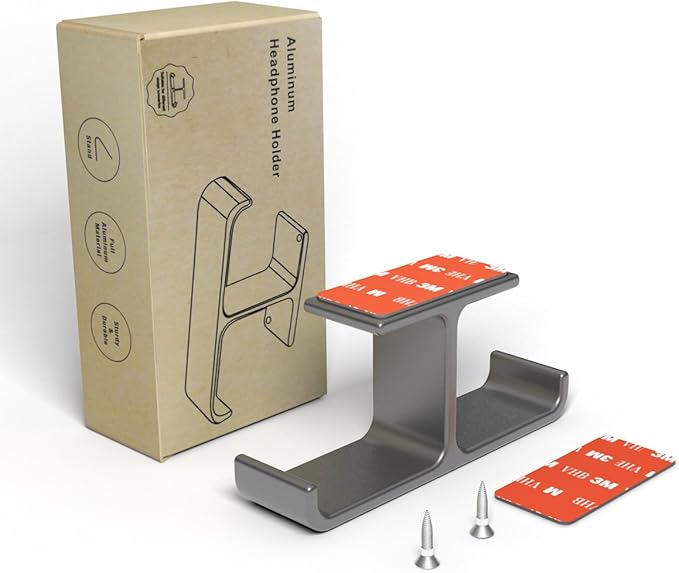 All Aluminum Headset Headphone Stand Hanger Under Desk Designed [Patented] Headphone Holder Hook by Strong Adhesive & Screws,PC Gaming Accessories Compatible with PC Gaming DJ Headsets,Silver