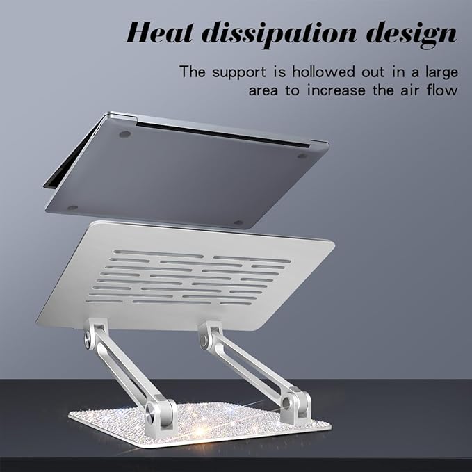 Bling Adjustable Laptop Stand, Portable Laptop Riser, Aluminum Laptop Stand for Desk Foldable, Computer Notebook Stand Holder for MacBook Air Pro, Dell XPS, HP (10-17.3'') - Silver