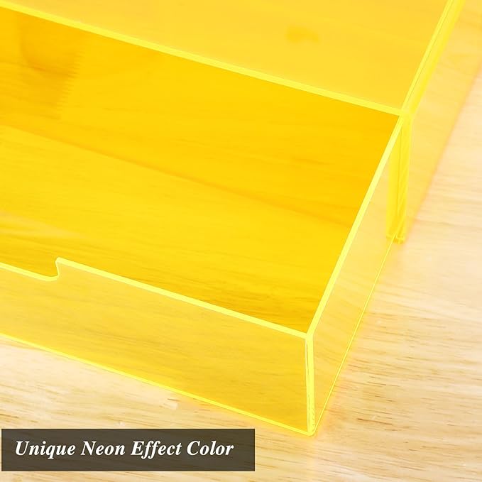 Gelite Acrylic Desk Organizer with Drawer for Makeup Vanity Stackable Desktop Storage Box for Office Supplies, 13.8 x 9.8 x 3.9’’, Neon Yellow