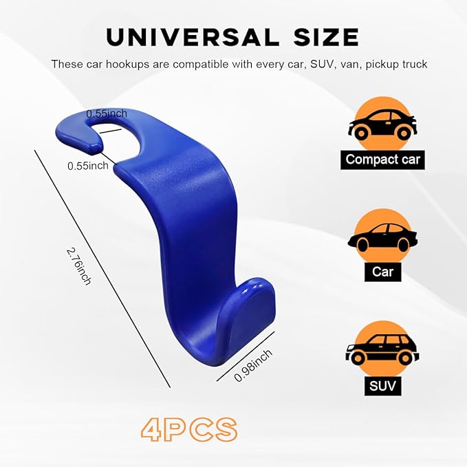 povtii 4PCS Car Seat Headrest Hook, Auto Back Seat Hanging Storage Organizer, Vehicle Seatback Hanger Holder for Purse Handbag Coat Umbrella, Universal Interior Car Accessories (Dark Blue)